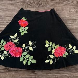 Basil & Maude Fine Corduroy Suede Embroidered Beaded Floral A line Skirt Size 8